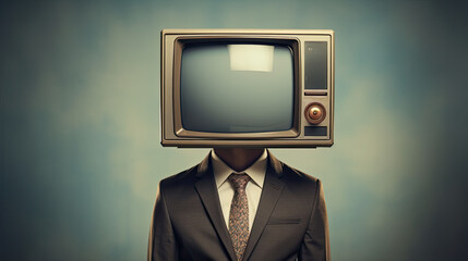 Business man with a old tv instead of head on isolated background