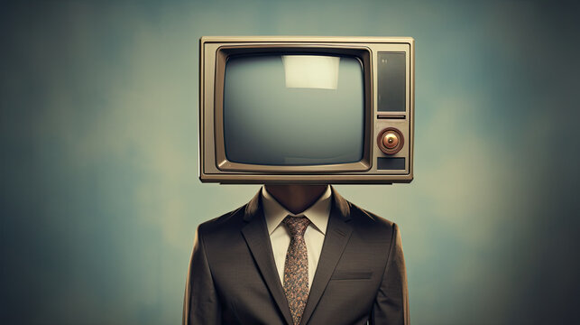 Business man with a old tv instead of head on isolated background