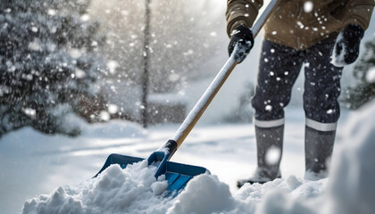 Naklejka premium person with shovel in the snow