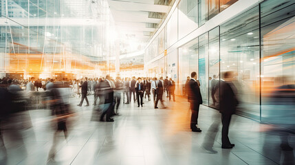 Dynamic Business people in Blurred Motion at a Contemporary Trade Show - Powered by Adobe