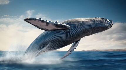 Humpback whale jumping from the ocean water - obrazy, fototapety, plakaty