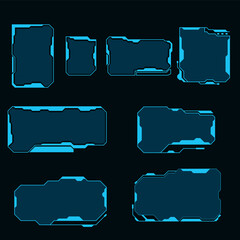 Obraz premium HUD Science Frame set. Vector futuristic screen for GUI, UI design. Set title, High tech text bar label, digital template. HUD window collection,