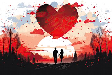Valentine's Day, February 14. illustrations of love, couple, heart, valentine, king, queen, hands, flowers. Drawings for postcard, card, congratulations and poster. AI generated