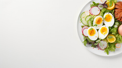 Obraz na płótnie Canvas Keto diet plate. Beacon eggs and fresh salad.