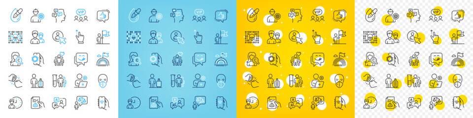 Vector icons set of Fist bump, Leadership and Internet app line icons pack for web with Lgbt, Like, Lawyer outline icon. Couple, Touchscreen gesture, Messages pictogram. Vip clients. Vector