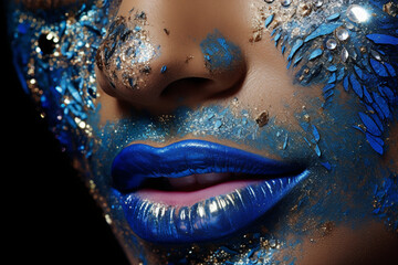 Blue lips make up, close up poster 