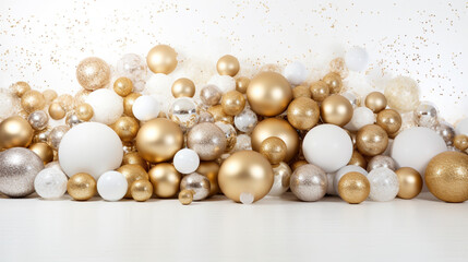 Gold and white Christmas baubles banner background
