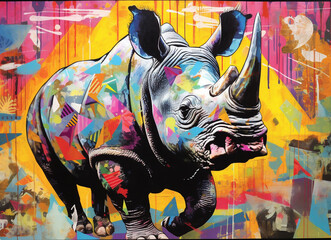 creative art bright colorful rhinoceros