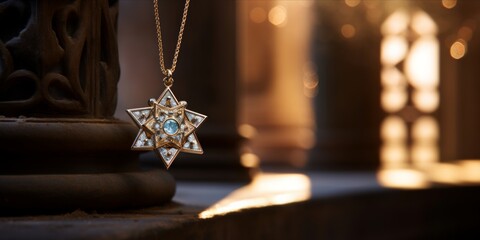 Jewish Moonstone-Filled Star of David Gold Pendant, Accentuating Perfect Young Skin with Timeless Fashion and Precious Gemstone