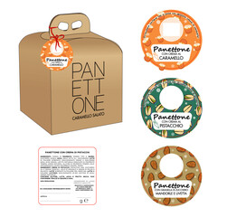 Mockup etichetta panettone confezionamento. Idee di confezioni semplici panettone e pandoro con etichetta ingredienti allergeni e lotto secondo normativa HCCP. 