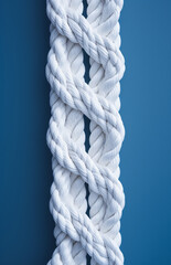 a piece of sea white rope on a blue background