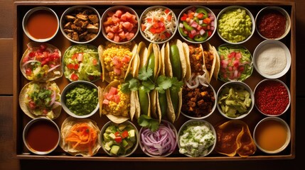 tray top mexican food taco illustration background cuisine, salsa guacamole, enchilada quesadilla tray top mexican food taco - obrazy, fototapety, plakaty