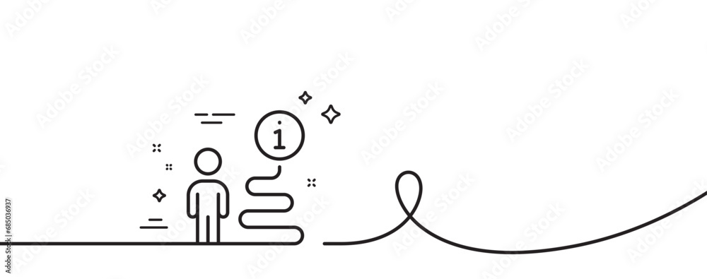 Poster support line icon. continuous one line with curl. help information sign. info path symbol. support s