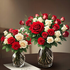 Fototapeta premium Generative AI roses in glass vases