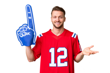 Young caucasian sports fan man over isolated chroma key background with shocked facial expression