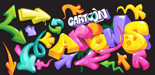 Cartoon colorful dynamic arrows set. Kids illustration elements 