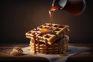chocolate sauce drizzled over and mouthwatering waffles with whipped cream