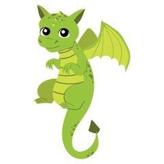 Cartoon baby flying green dragon. Fantasy character vector illustration