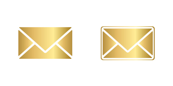 Gold mail set icon. Envelope symbol. Isolated vector illustration on white background.