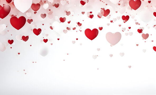 Red and white hearts fluttering in the air on a white background - Valentine's Day
