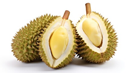 Obraz premium Durian on white background,Durian cut in half