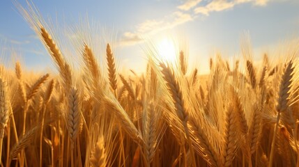 Fototapeta premium Golden Wheat Field Under the Warm Summer Sun,bright sky
