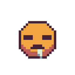 Obraz premium Smiley asleep sleepy face with dripping saliva pixel art icon emoticon cartoon character. 8-bit style. Flat style. Isolated abstract vector illustration.