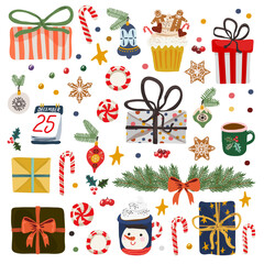 Christmas elements in hand draw style, vector set