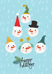 Set of trendy Christmas characters snowman vector illustration 