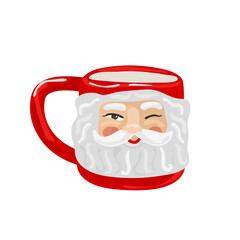 Christmas coffee and tea santa mug. Winter holiday hand drawn Christmas cup of mulled wine with ginger cookies
