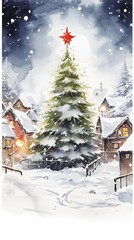 Fototapeta na wymiar Postal navideña con árbol de navidad gigante