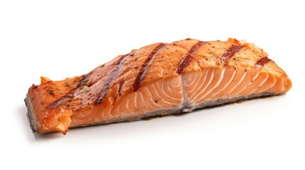  Salmon grilled roast steak on white background,