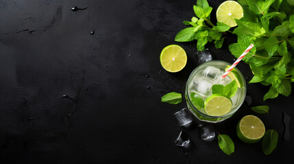 Mojito with rum lime mint and ice - obrazy, fototapety, plakaty