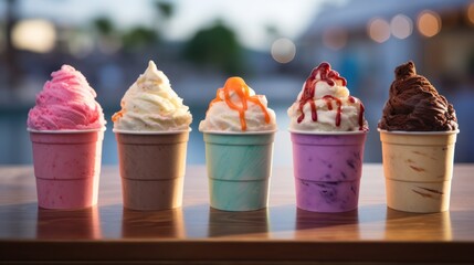  Various colorful ice cream in paper cup  - obrazy, fototapety, plakaty
