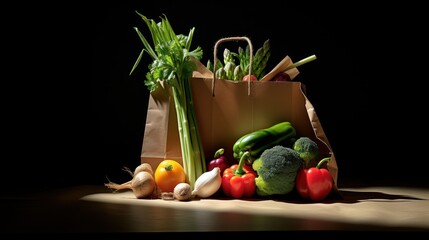 Vegetables in a paper bag on white background