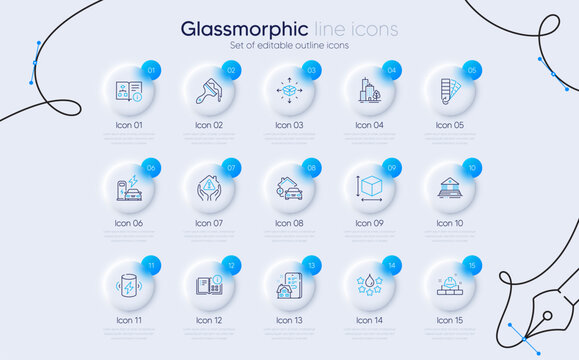 Set of Court building, Charging station and Quality line icons for web app. Brush, Instruction info, Palette icons. Parcel delivery, Technical algorithm, Property agency signs. Vector