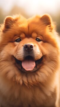 Close-up portrait of a Chow Chow with space for text, background image, AI generated