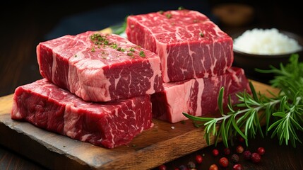Fototapeta premium Raw Steak On Wooden Boar , Background Images , Hd Wallpapers, Background Image