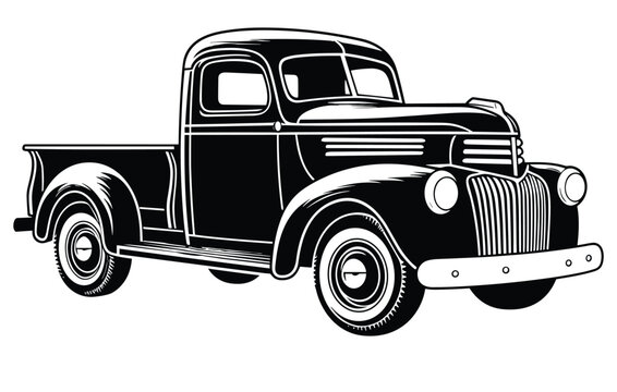 Vintage Pickup Truck Logo Monochrome Design Style