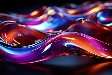 Abstract fluid iridescent holographic neon curved wave in motion colorful background 3d render