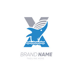 Initial Letter X Whale Jumping in the Water Logo Design Vector Icon Graphic Emblem Illustration