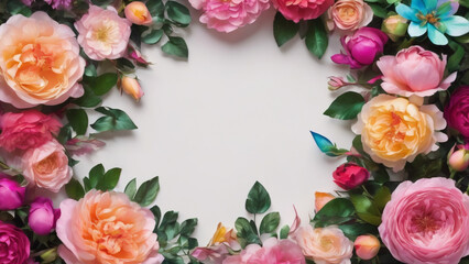 Fototapeta na wymiar flower colorful border made from peony rose
