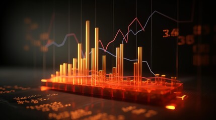 dynamic financial forecast chart analysis: 3d rendering illustrating data trends over historic period - statistic research concept