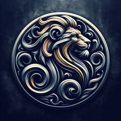 3d lion logo carving and engraving on dark background