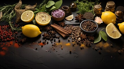 Herbs Spices Over Black Stone Background , Background Images , Hd Wallpapers, Background Image