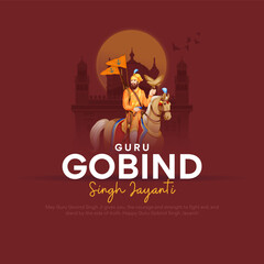 Vector illustration of Guru Gobind Singh Jayanti (birthday), Sikh festival and celebration - obrazy, fototapety, plakaty