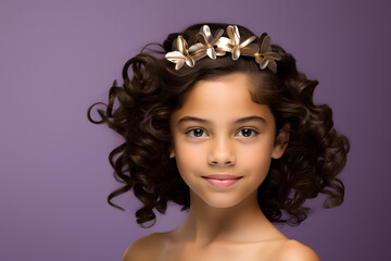 Colorful studio portrait of a young hispanic girl with a tiara. Bold, vibrant and minimalist,...