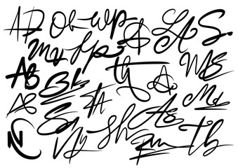 set of collection lettering  signature  letter initial logo design isolated 