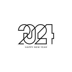 Happy New Year 2024 Continuous mono line art design vector illustration