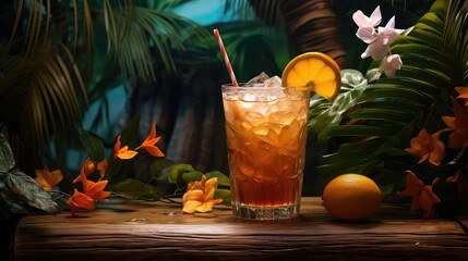 paradise tropical cocktail drink jungle illustration background island, design holiday, exotic nature paradise tropical cocktail drink jungle